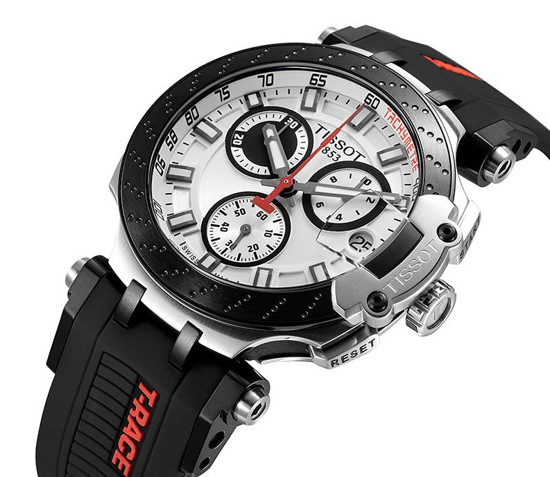 Tissot T Race Chronograph White Dial Black Silicone Strap Watch For Men - T115.417.27.011.00