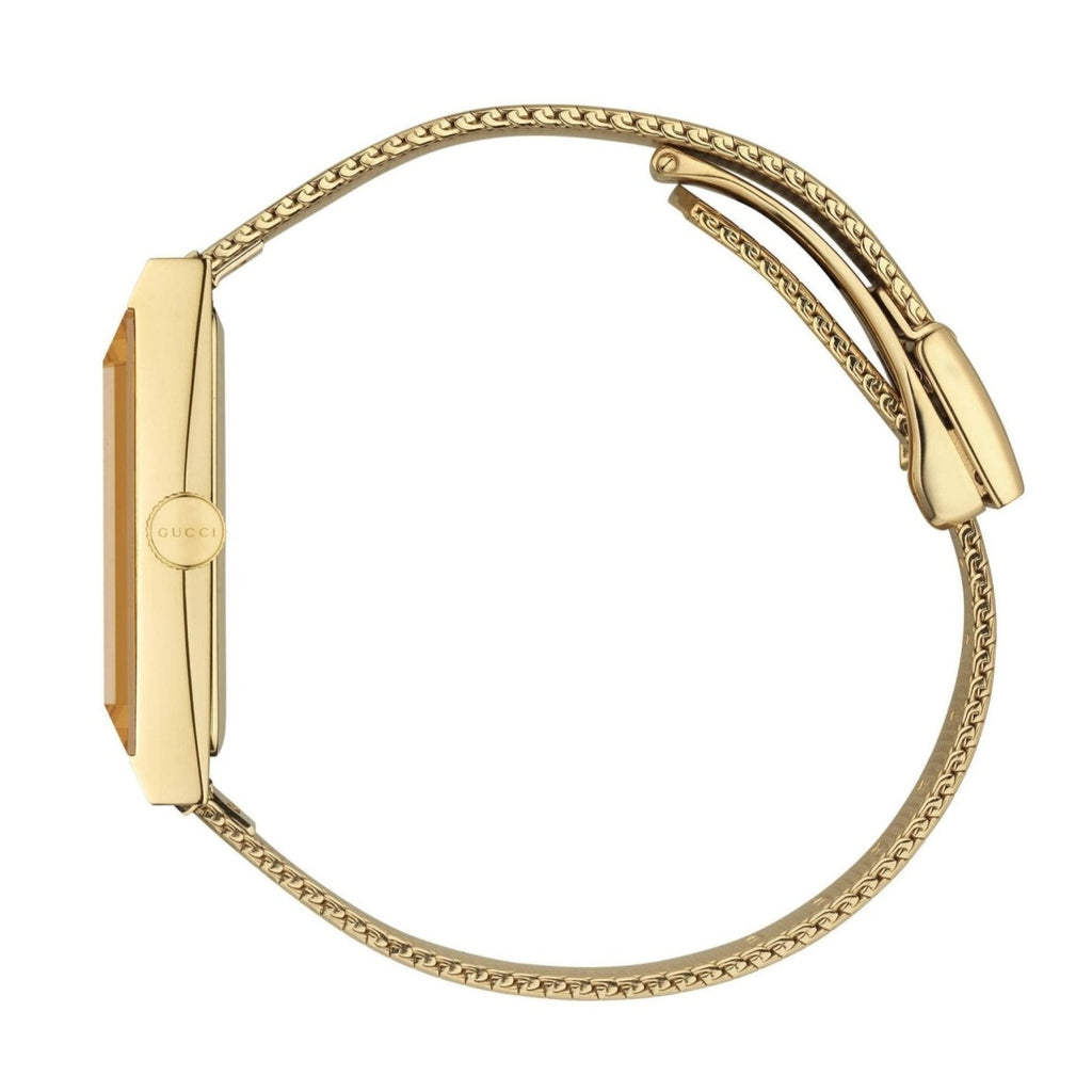 Gucci G-Frame Mother of Pearl Dial Yellow Gold Mesh Bracelet Watch For Women - YA147410