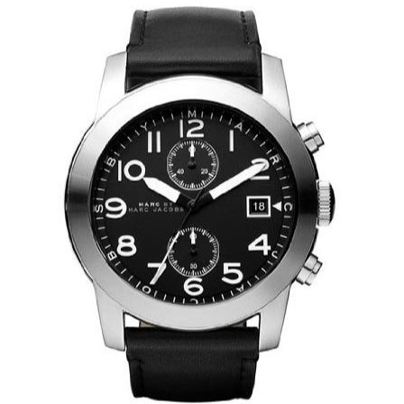 Marc Jacobs Larry Chronograph Black Dial Black Leather Strap Watch for Men - MBM5054