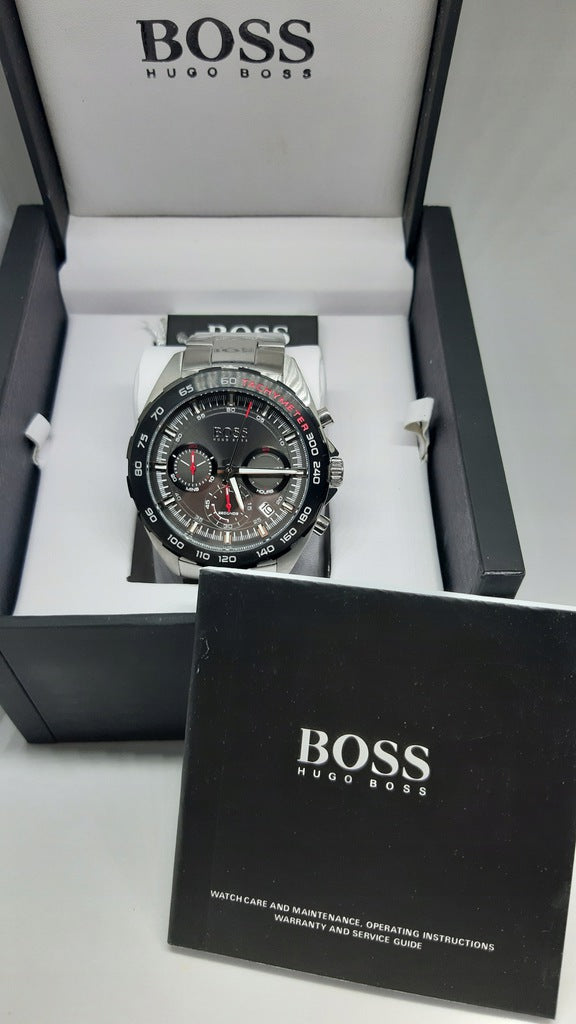 Hugo Boss Intensity Chronograph Black Dial Silver Steel Strap Watch For Men - 1513680