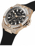 Guess Zeus Multifunction Crystals Black Dial Black Silicone Strap Watch For Men - GW0208G4