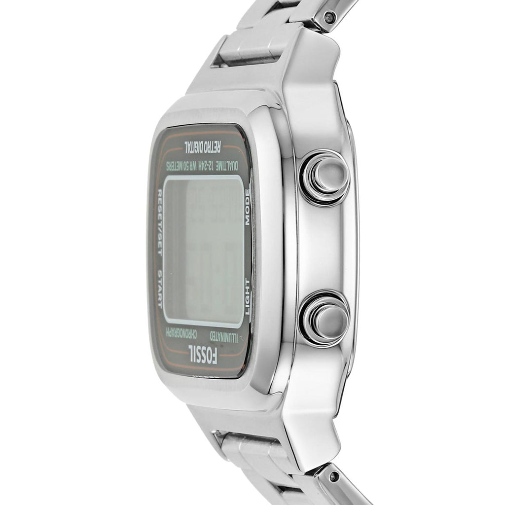 Fossil Retro Digital Silver Dial Silver Steel Strap Watch for Men - FS5844