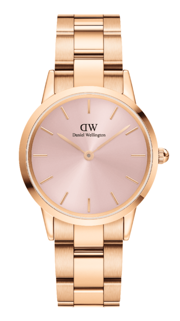 Daniel Wellington Iconic Link Pink Dial Rose Gold Steel Strap Watch For Women - DW00100335