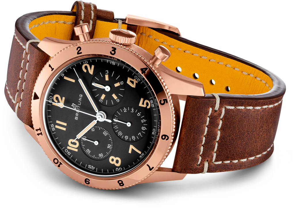 Breitling Avi 1953 Edition Black Dial Brown Leather Strap Watch for Men - RB0920131B1X1