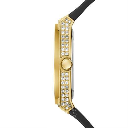 Guess Princess Crystals Gold Dial Black Silicone Strap Watch For Women - GW0439L2