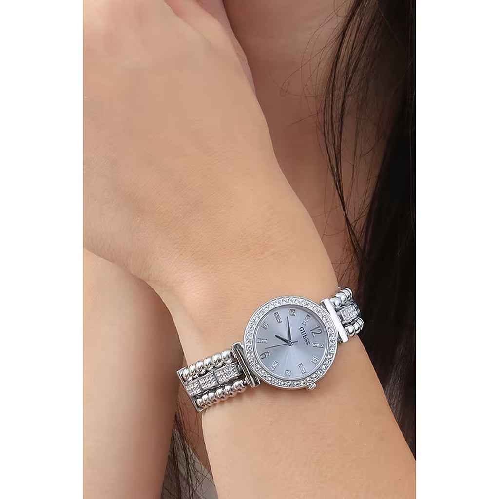 Guess Gala Diamonds Silver Dial Silver Steel Strap Watch for Women - GW0401L1