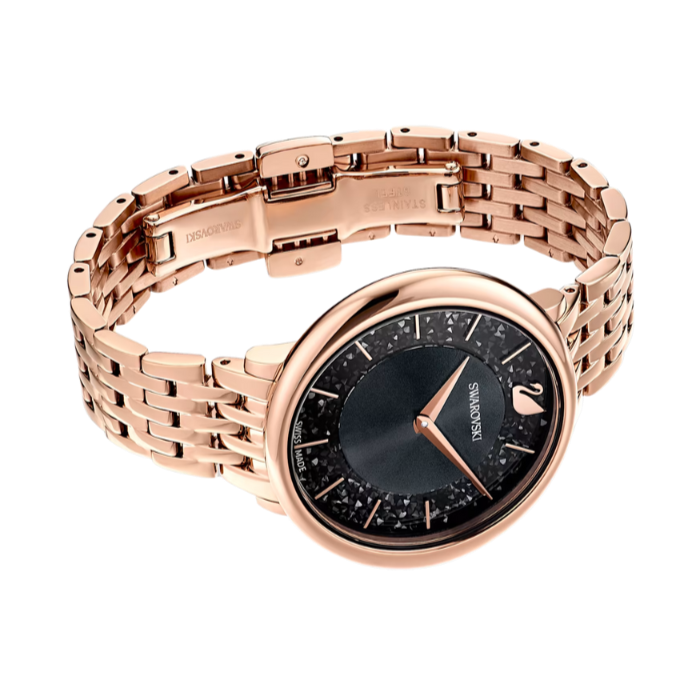 Swarovski Crystalline Chic Analog Black Dial Rose Gold Steel Strap Watch for Women - 5544587