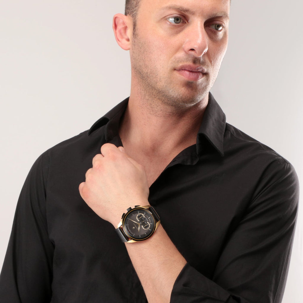 Maserati Traguardo Chronograph Black Dial Black Leather Strap Watch For Men - R8871612033