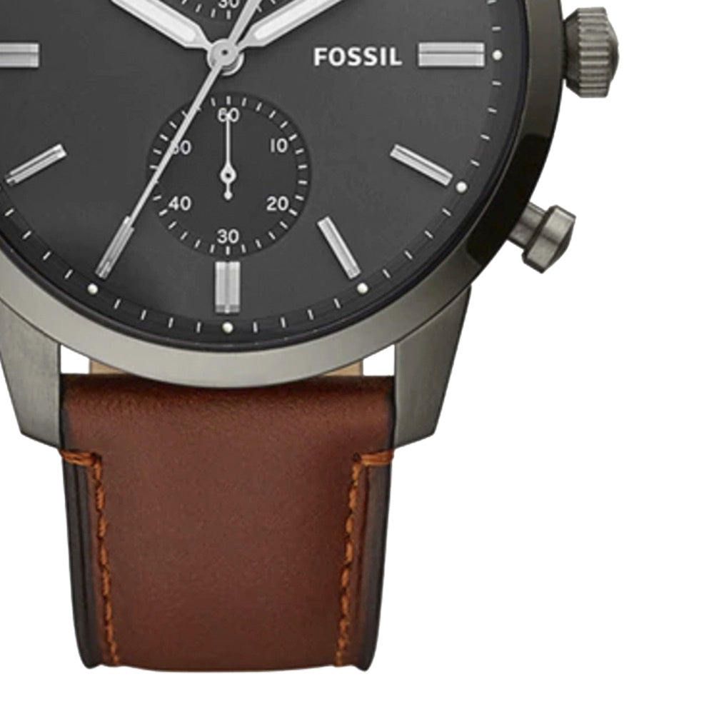 Fossil Townsman Chronograph Gray Dial Brown Leather Strap Watch for Men - FS5522