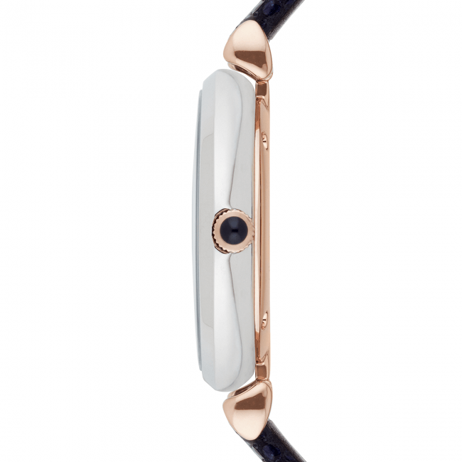 Emporio Armani Gianni T Bar Analog Blue Dial Black Leather Strap Watch For Women - AR1989