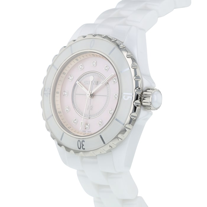 Chanel J12 Quartz Diamonds Pink Dial White Steel Strap Watch for Women - J12 H5513