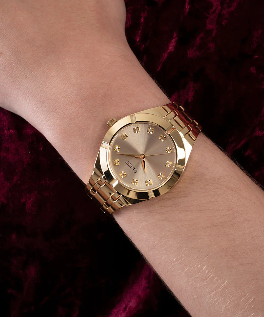 Guess Crystalline Diamonds Gold Dial Gold Steel Strap Watch for Women - GW0114L2