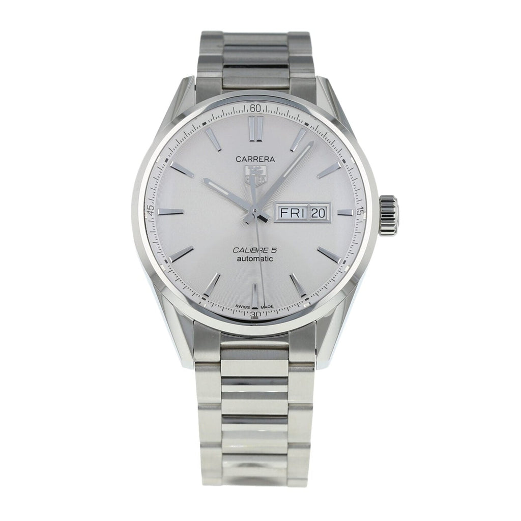 Tag Heuer Carrera Calibre 5 Automatic White Dial Silver Steel Strap Watch for Men - WAR201B.BA0723