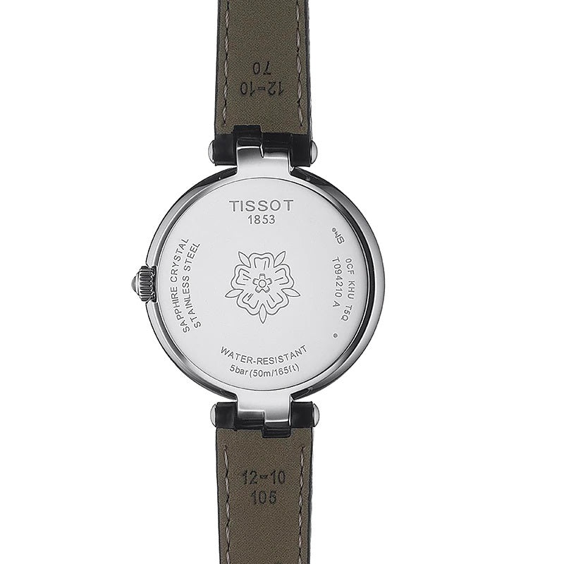 Tissot T Lady Flamingo Mother of Pearl White Dial Black Leather Strap Watch for Women - T094.210.16.111.00