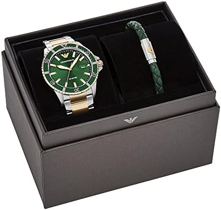 Emporio Armani Diver Chronograph Green Dial Two Tone Steel Strap Watch For Men - AR80063