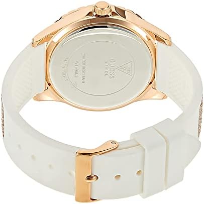 Guess Swirl Quartz Silver Dial White Rubber Strap Watch For Women - W1096l2