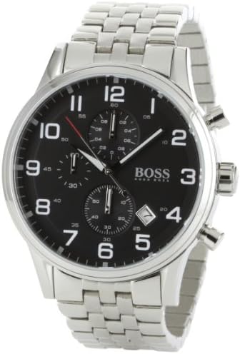 Hugo Boss Aeroliner Chronograph Quartz Black Dial Silver Steel Strap Watch For Men - HB1512446
