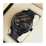 Burberry The Classic Round Horseferry Black Dial Black Leather Strap Watch for Men - BU10010