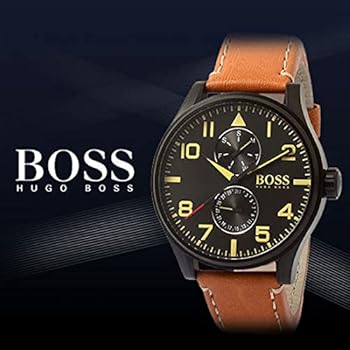 Hugo Boss Aeroliner Maxx Chronograph Black Dial Brown Leather Strap Watch For Men - 1513082