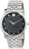 Movado Museum Diamonds Black Dial Silver Steel Strap Watch For Men - 606878
