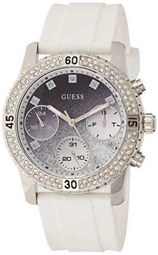 Guess Confetti Crystal Black Dial White Silicone Strap Watch For Women - W1098L1