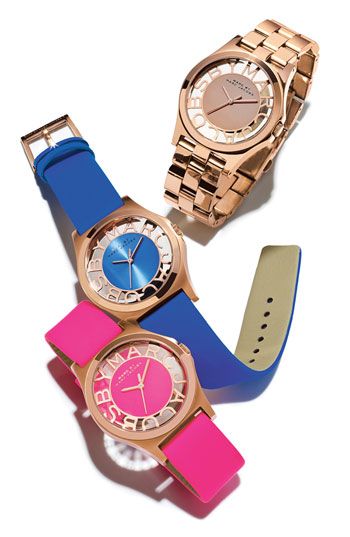 Marc Jacobs Henry Skeleton Blue Dial Blue Leather Strap Watch for Women - MBM1244