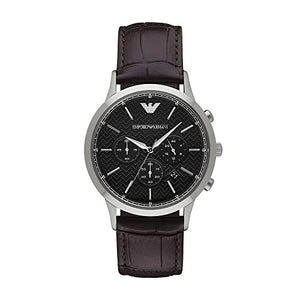 Emporio Armani Renato Chronograph Black Dial Brown Leather Strap Watch For Men - AR2482