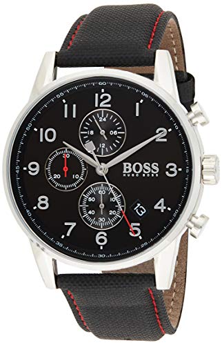 Hugo Boss Navigator Black Dial Black Leather Strap Watch for Men - 1513535