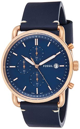 Fossil The Commuter Blue Dial Blue Leather Strap Watch for Men - FS5404