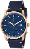 Fossil The Commuter Blue Dial Blue Leather Strap Watch for Men - FS5404