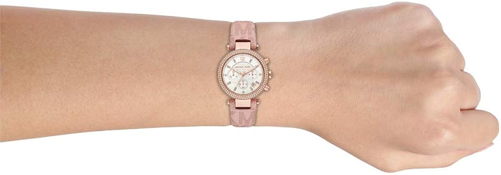 Michael Kors Parker Chronograph White Dial Pink Leather Strap Watch For Women - MK6935