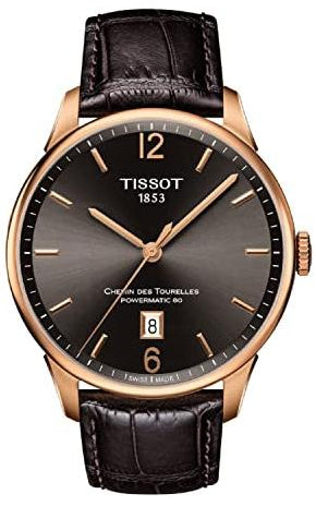 Tissot T Classic Chemin Des Tourelles Powermatic 80 Brown Dial Brown Leather Strap Watch for Men - T099.407.36.447.00