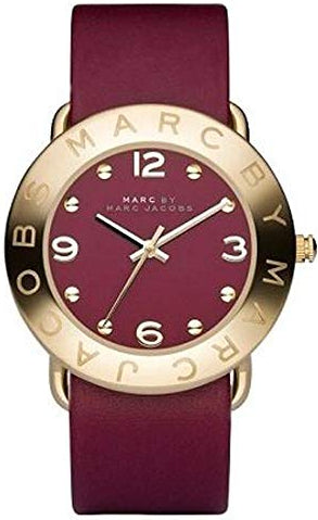 Marc Jacobs Amy Red Dial Burgundy Leather Strap Watch for Women - MBM1152