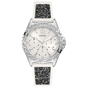 Guess Swirl Quartz Silver Dial White Silicone Strap Watch for Women - W1096L1
