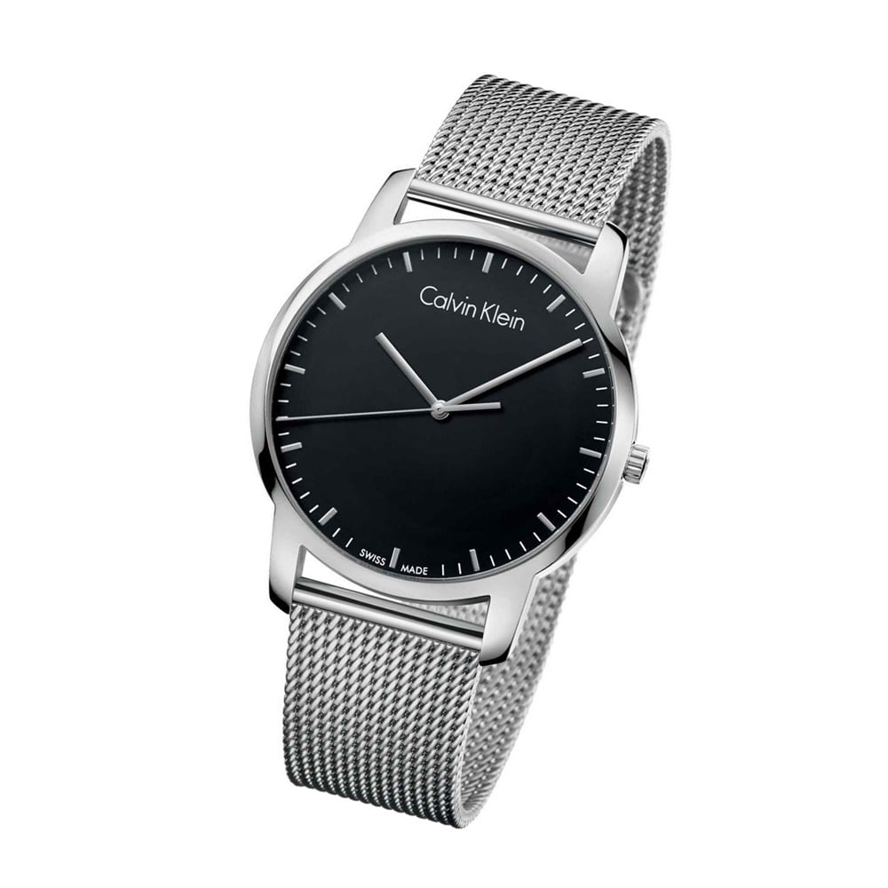 Calvin Klein City Chronograph Black Dial Silver Mesh Bracelet Watch for Men - K2G2G121