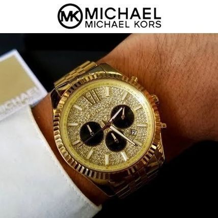 Michael Kors Lexington Crystals Gold Dial Gold Steel Strap Watch for Men - MK8494