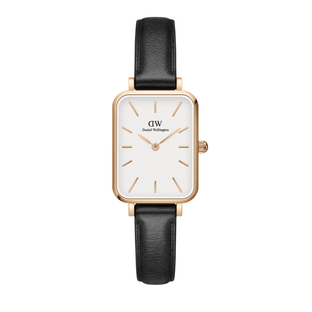 Daniel Wellington Quadro White Dial Black Leather Strap Watch For Women - DW00100434