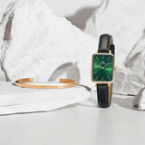 Daniel Wellington Quadro Pressed Melrose Emerald Green Dial Black Leather Strap Watch For Women - DW00100446