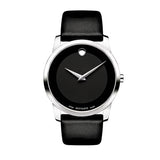 Movado Museum Black Dial Black Leather Strap Watch For Men - 606502