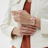 Michael Kors Ritz Chronograph Rose Gold Dial Rose Gold Steel Strap Watch For Women - MK6753