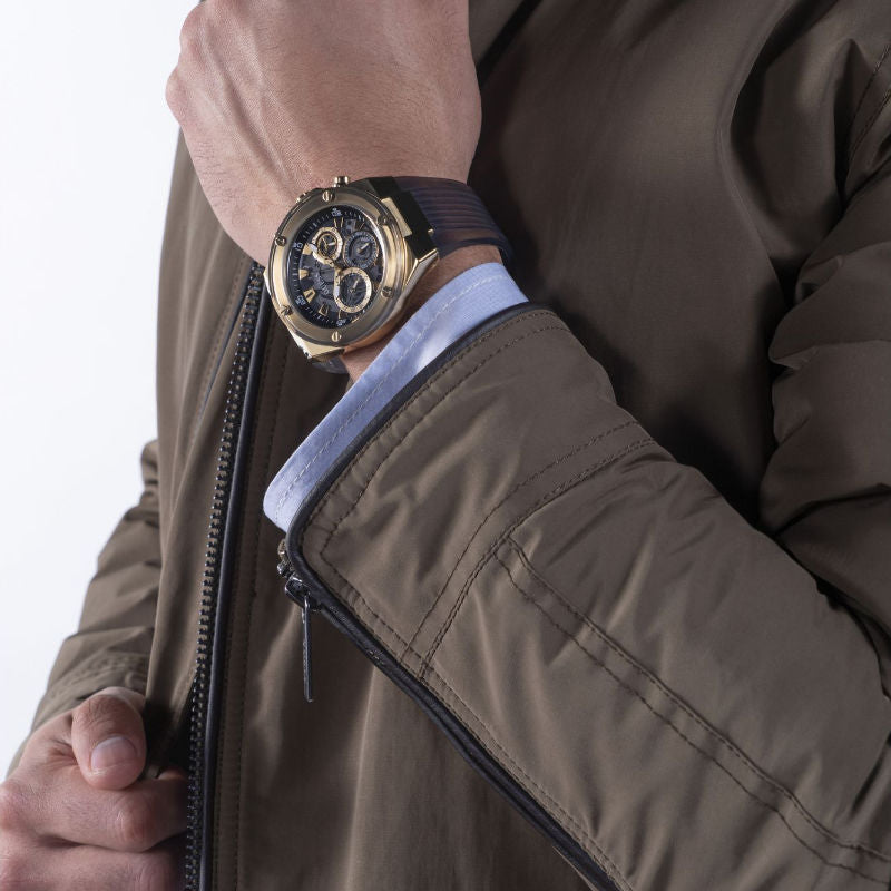 Guess Poseidon Chronograph Black Dial Black Silicone Strap Watch For Men - GW0425G1