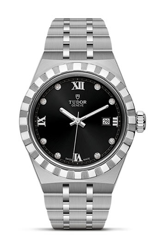 Tudor Royal Automatic Diamonds Black Dial Silver Steel Strap Watch for Men - M28600-0004
