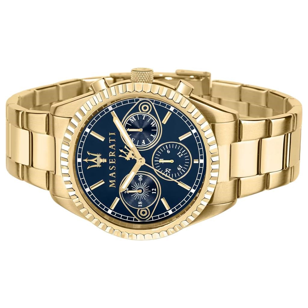 Maserati Competizione Chronograph Blue Dial Gold Steel Strap Watch For Men - R8853100026