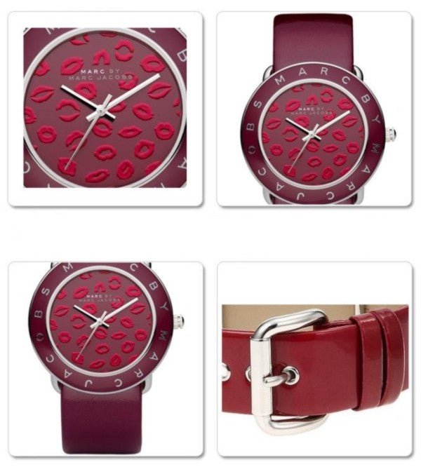 Marc Jacobs Amy Red Dial Burgundy Leather Strap Watch for Women - MBM1162