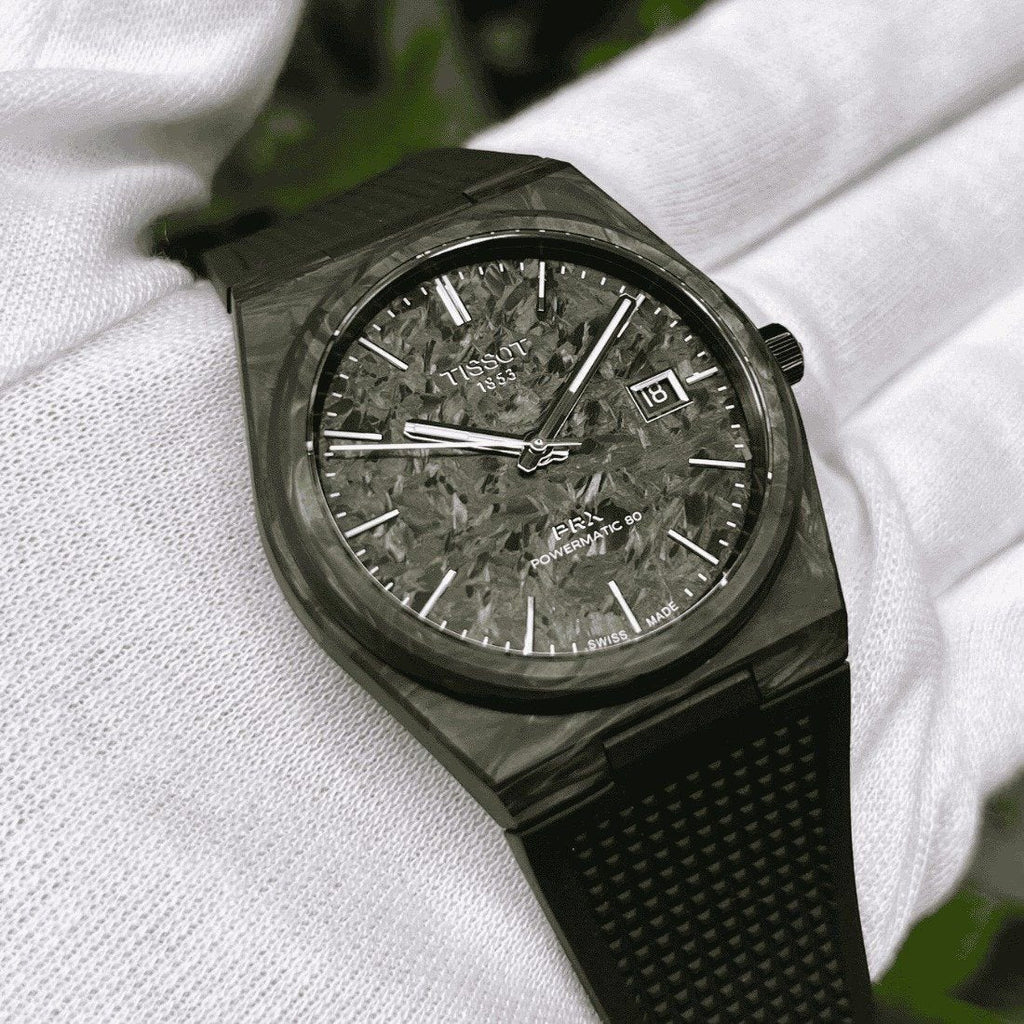 Tissot PRX Powermatic 80 Carbon Black Dial Black Rubber Strap Watch for Men - T137.907.97.201.00