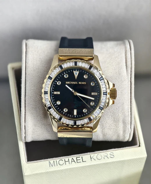 Michael Kors Everest Three-Hand Crystals Black Dial Black Rubber Strap Watch for Women - MK7440