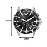Emporio Armani Diver Chronograph Quartz Black Dial Silver Steel Strap Watch For Men - AR11360
