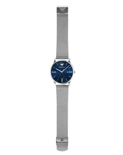 Emporio Armani Minimalist Quartz Blue Dial Silver Steel Strap Watch For Men - AR11571