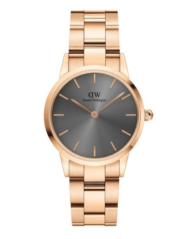 Daniel Wellington Iconic Link Grey Dial Rose Gold Steel Strap Watch For Women - DW00100332