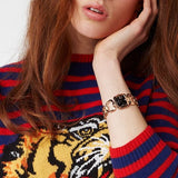 Gucci G Ladies Diamonds Black Dial Rose Gold Steel Strap Watch For Women - YA125512